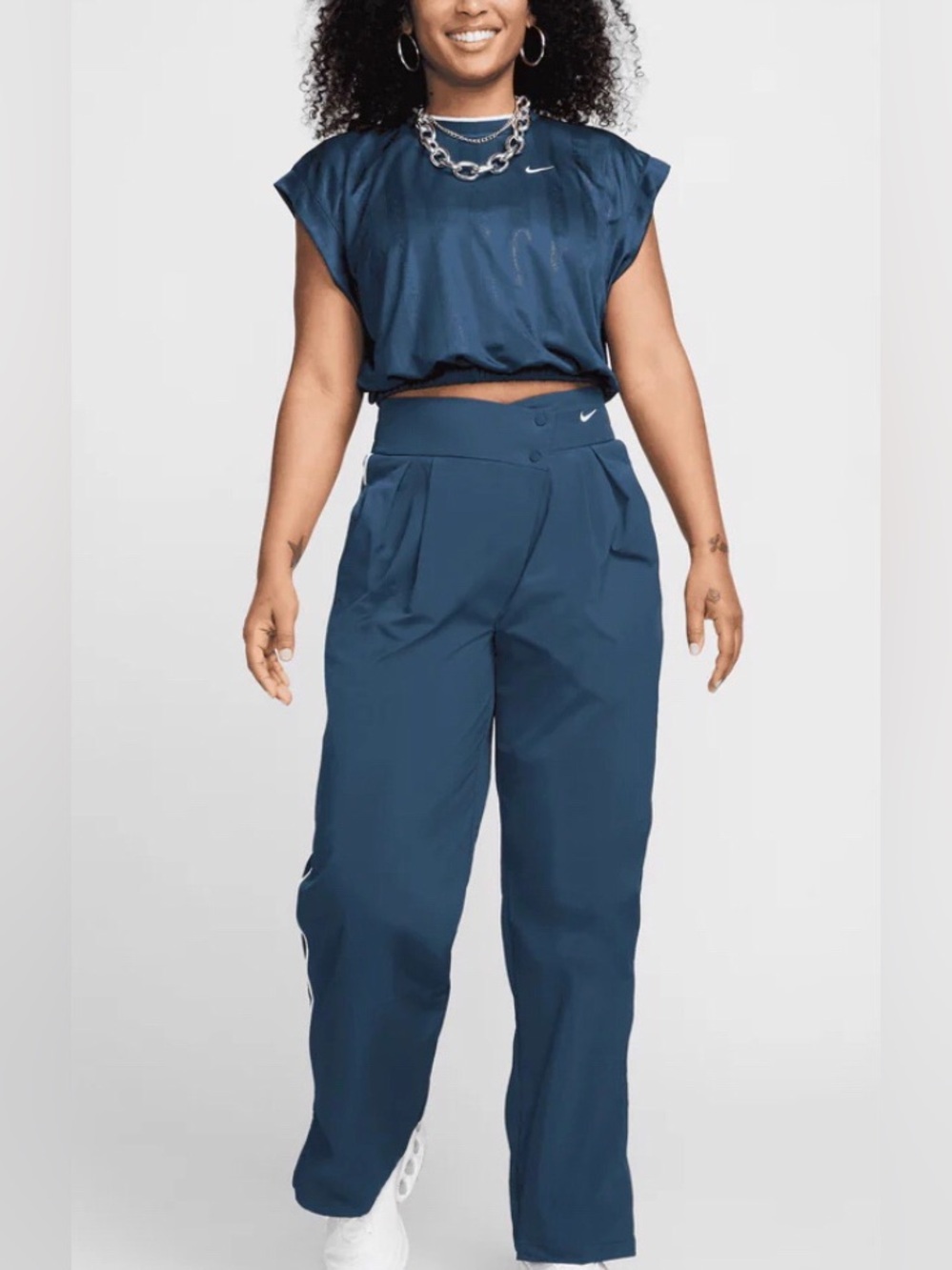 Nike Womens Asymmetrical Mid-Rise Full Length Track Pants (lB8255-247) XS Blue